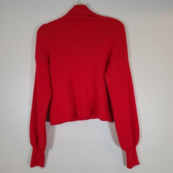 Urban Outfitters "Tia" Red Ribbed Cropped Turtleneck Balloon Sleeve Sweater Med - Picture 8 of 8